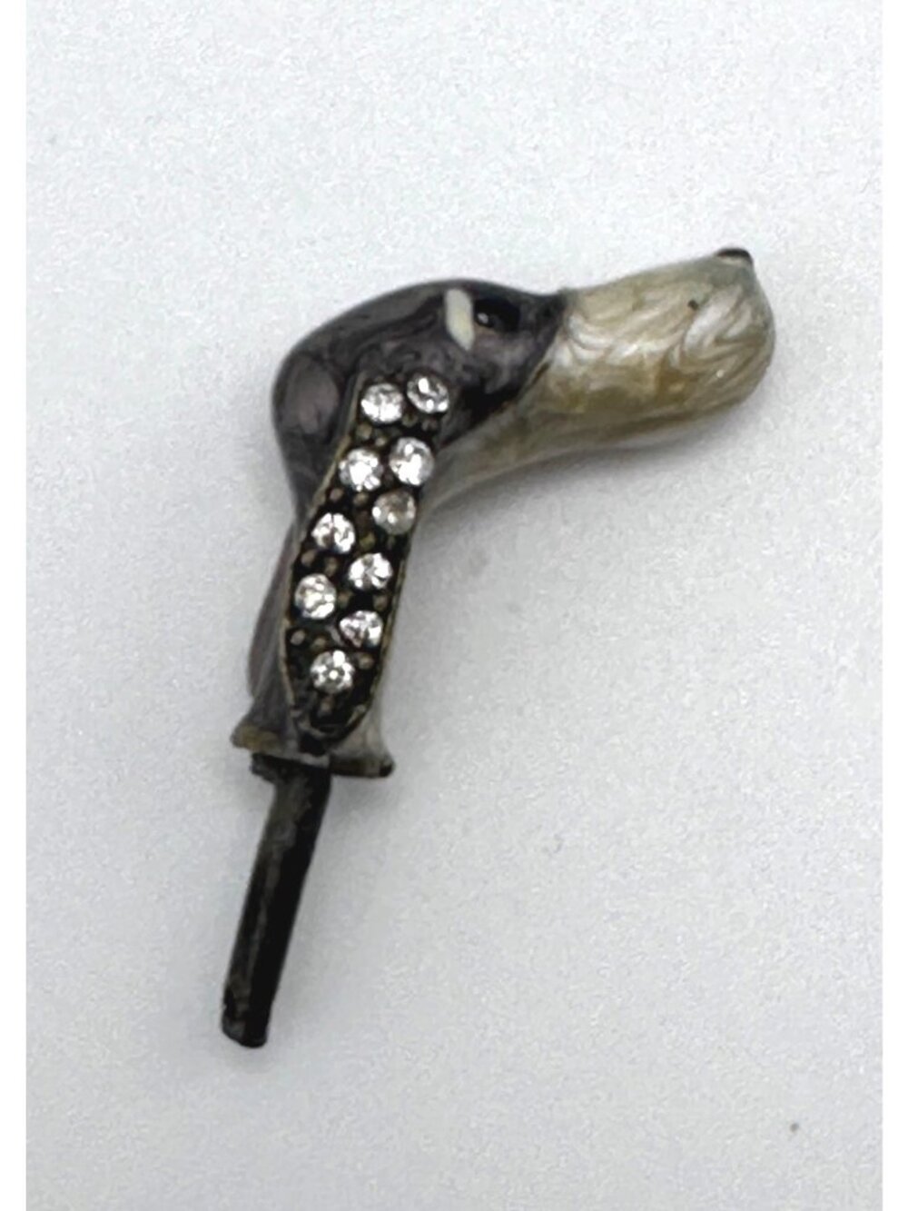 Vintage Dog Head Wine Cork Handle Rhinestones Marble Metal Swirled Design